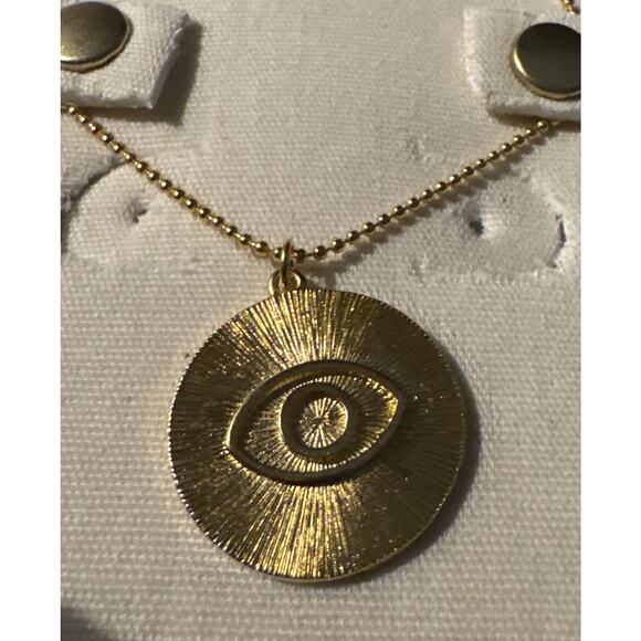 MAYAMAR Gold Evil Eye Pendant Necklace 20” Adjustable NWT w/ Box & Pouch - Picture 2 of 4